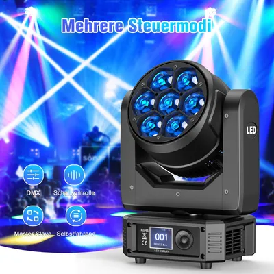 Zdjęcie produktu dla Reflektor LED z ruchomą głowicą – oświetlenie DJskie – oświetlenie sceniczne – reflektor imprezowy – sterowanie kolorami RGBW – 7 x 50W, sterowanie DMX512