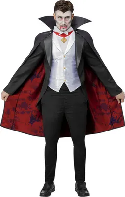 Produktbild von Smiffys 51627 Universal Monsters Dracula Kostüm, Herren, Schwarz, Weiß & Rot, M-Größe 96,5 cm - 101,6 cm