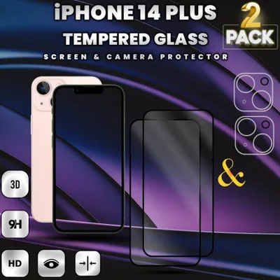 Obrázok produktu pre 1-balenie iPhone 14 Plus Ochranné sklo na displej & 2-balenie ochrana objektívu - Tvrdené sklo 9H - Super kvalita 3D