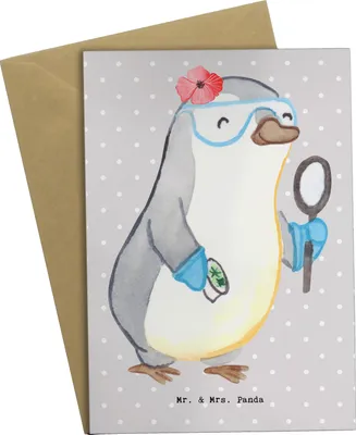 Produktbild von Mr. & Mrs. Panda Glückwunschkarte Biologin Herz - Grau Pastell - Geschenk, Labor, Master, einladungskarten, dankeskarten, Bachelor, Biologie, Grußkarten, Grußkarte, Tests