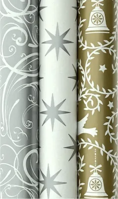 Produktbild von Sortiment Geschenkpapier für Weihnachten Silber und Gold - 200 x 70 cm - 3 Rollen