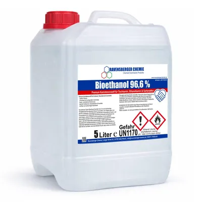 Produktbild von Ravensberger Chemie Bioethanol 96,6 % Premium Kaminbrennstoff für Tischkamin Ethanolkamin Brennstoff Gartenkamin und dekorative Feuerstellen - 5 Liter