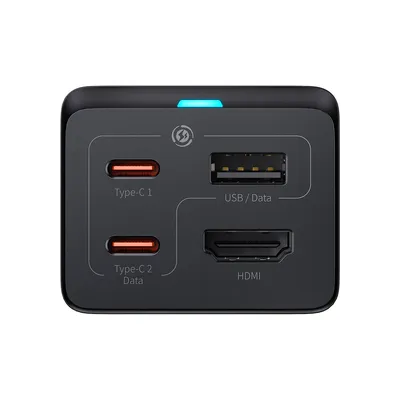 Zdjęcie produktu dla adowarka sieciowa GaN5 Baseus CCGP110201 HUB HDMI 2x USB-C / USB-A / HDMI 4K 30Hz 1,5m - czarna + kabel USB-C - USB-C 100W 1m
