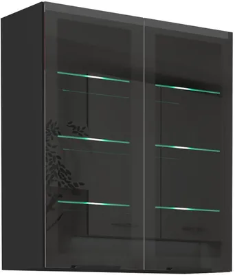 Produktbild von Glashochschrank TOVA - Breite 80 cm, Okapi-Nussbaum/Schwarz