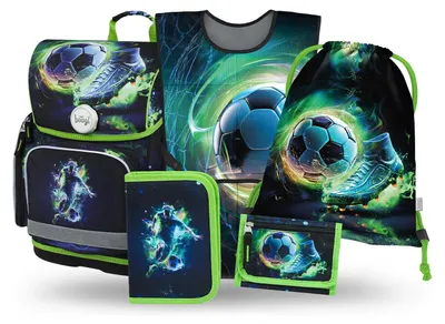 Obrázek produktu pro BAAGL SET 5 Ergo Fotbal Hráč: aktovka, penál, sáček, zástěra, peněženka