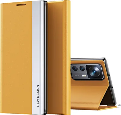 Produktbild von Xiaomi 12T Pro Hülle, Leder PolyurethanMagnetisch Klapp Stand Schutzhülle für Xiaomi 12T / 12T Pro Gelb