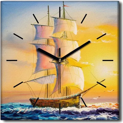 Produktbild von Coloray Uhr auf Leinwand 30x30 cm Wand Uhr Dekoration Wohnzimmer Segeltuch schwarze Hände -Sonnenuntergangboot
