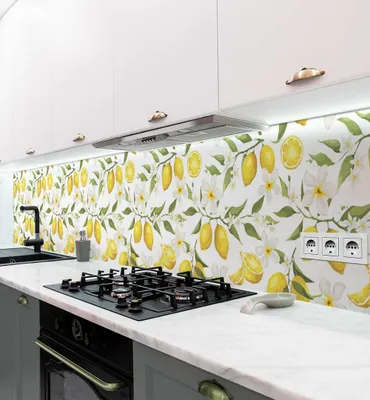 Produktbild von Küchenrückwand selbstklebend Zitronen mit Blüten Spritzschutz Folie 400 x 60cm