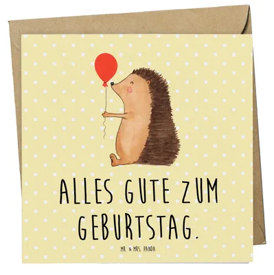 Produktbild von Mr. & Mrs. Panda Glückwunschkarte Igel Luftballon - Gelb Pastell - Geschenk, doppelkarte, Geburtstag, Glückwunsch, Klappkarte, anlasskarte, Ballon, faltkarte, Grußkarte