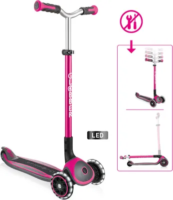 Produktbild von GLOBBER MASTER LIGHTS – Tretroller Kinder, 125/80 mm, ABEC 5, 3-rädrig, höhenverstellbar, LED-Leuchtrollen, pink