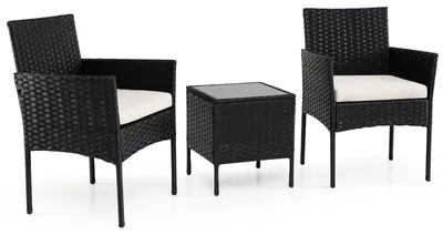 Immagine prodotto di Set da balcone in rattan beige a 3 pezzi con tavolo in vetro