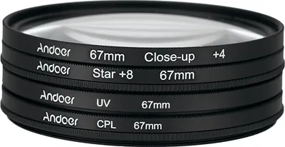 Obrázek produktu pro Andoer? 67mm UV + CPL + Close Up + 4 + Stars 8-bodový filtr Sada cirkulárních filtrů Cirkulární polarizační filtr Makro Close-Up Star-8-bodový filtr s brašnou pro digitální zrcadlovky Nikon Canon Pentax Sony