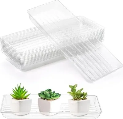 Produktbild von Kingrol 16 Stück rechteckige Pflanzentropfschalen, transparente Pflanzen-Untersetzer für den Innenbereich, dicke Kunststoff-Fensterbank, Pflanzschalen für Blumentopf, Übertopf