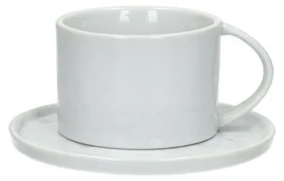 Immagine prodotto di Tazza e piattino in porcellana bianca, marca Pomax Porcelino, diametro 14 cm, altezza 8,2 cm