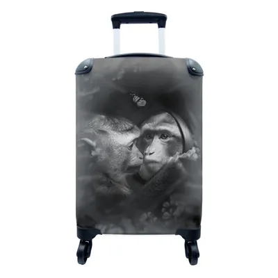 Produktbild von MuchoWow® Koffer Handgepäck Trolley Rollkoffer Kleine Reisekoffer mit 4 Rollen - Spiegelbild eines Affen im Dschungel - schwarz und weiß - Cabin Size < 55x40x23 cm & 55x40x20 cm - Fotokoffer - Kabinenkoffer - Boardgepäck - Reise-Box - Reisekoffer - Reisegepäck - Koffer mit Bild - Trolley für Kinder
