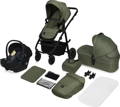 Produktbild von Lionelo Amber - Kombikinderwagen 3 in 1 - Set sportlicher, Sitz, fester Babywanne, Autositz, Tasche, Moskitonetz, Regenschutz - Green Forest