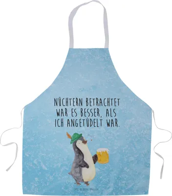 Produktbild von Mr. & Mrs. Panda Kochschürze Pinguin Bier - Eisblau - Geschenk, Angetüdelt, Barkeeper Schürze, Küchenzubehör, , Gastro-Schürze, Beschwippst, Gastro