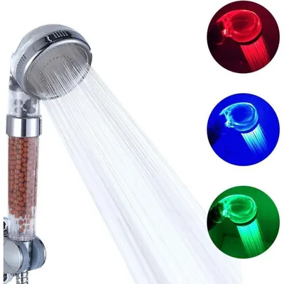 Obrázek produktu pro LED sprchová hlavice s měnícími se barvami, s regulací teploty, 3 barvy, úsporná sprchová hlavice, chrom