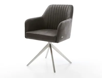 Produktbild von DELIFE Drehstuhl Greg-Flex Mikrofaser Anthrazit Vintage Kreuzgestell breit Edelstahl 360° drehbar Wippfunktion Taschenfederkern