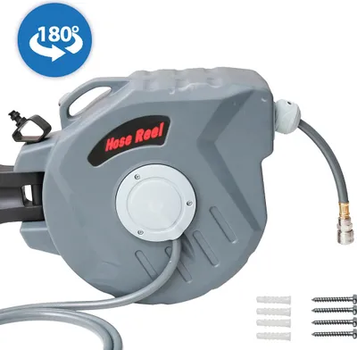 Produktbild von Faziango 20+2m Druckluft Schlauchtrommel automatik Druckluft Schlauchaufroller 1/4" Zoll Anschluss Automatik Schlauchaufroller für Wandmontage Grau
