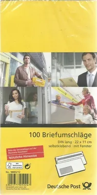 Produktbild von Deutsche Post Briefumschläge 100 Umschläge DIN lang weiß selbstklebend mit Fenster