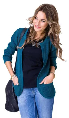 Produktbild von Damen Blazer Strickjacke Jacke; Dunkelgrün/S/M 36/38