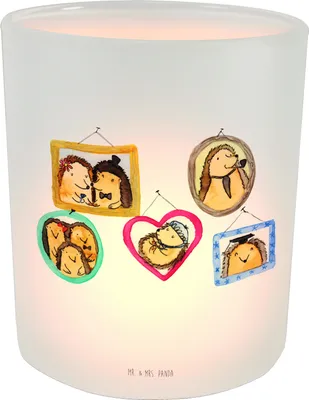 Produktbild von Mr. & Mrs. Panda Windlicht Glas Igel Familie - Transparent - Geschenk, Muttertag, Bilder, Outdoor, Teelichthalter, Glück, Kerzenhalter