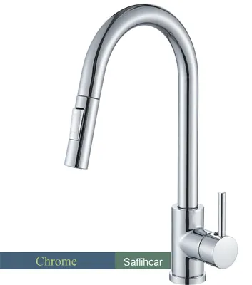 Immagine prodotto di Miscelatore per lavello da cucina - Miscelatore estraibile - Tubo flessibile - Girevole a 360° - Miscelatore termostatico (acqua calda/fredda) - Monocomando, installazione con un foro - Cromato