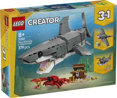 Produktbild von LEGO Creator 3-in-1-Set Wilder Hai mit Schatztruhe - Kreatives Spielzeug & Konstruktionsspielzeug - Meerestiere Bauset mit Hai Figur - Geschenk für Kinder ab 8 Jahren mit 3 Bauoptionen - 31381