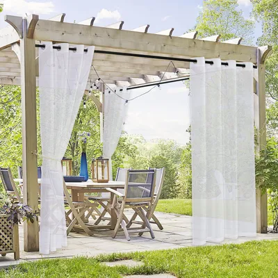 Produktbild von Outdoorvorhänge mit Ösen 2er Set H 213 x B 132 cm Pavillon Vorhänge Leinenoptik Outdoor Gardinen Weiss Transparent wasserdichte Vorhänge für Terrasse/Garten