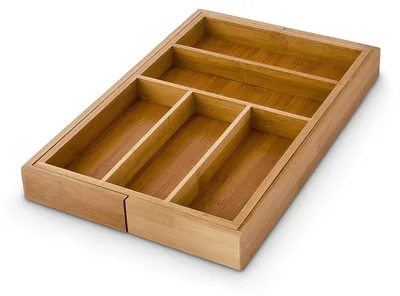 Image de TRANKIELO® - Boîte à couverts réglable en bambou. Dimensions : 5 x 48 x 46 cm. Organisateur de tiroir avec 5 à 7 compartiments