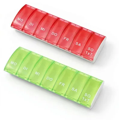 Image de Boîte à pilules pour 7 jours, boîte à médicaments, sans BPA, rouge et vert (lot de 2)