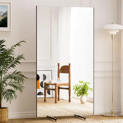 Obrázok produktu pre Zrkadlo na celé telo, 180x100 cm, otočné, s bezpečnostným sklom, čierne | Stojace zrkadlo s kolieskami, mobilné