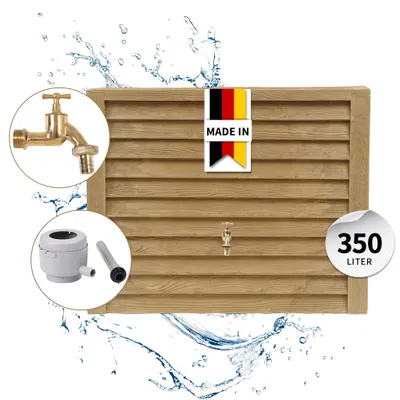 Productafbeelding van GARANTIA WOODY wandtank complete-set 350 L lightwood incl. messing-aftapkraan en regenpijpaansluiting, AI-gegenereerde afbeelding