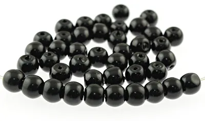 Produktbild von Vintageparts Glaswachsperlen schwarz rund 6 mm für Armbänder und Ketten, 40 Stück
