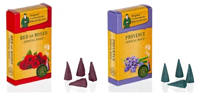Produktbild von Crottendorfer Räucherkerzen 2er Set - Sensual Magic - Provence / Bed of Roses - je 24 Stück der Größe M