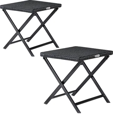 Produktbild von CASARIA® Polyrattan 2er Set Klapphocker 75kg Belastbarkeit 44x40x44cm Klappbar Leicht Tragbar Wetterfest Garten Terrasse Balkon Camping Hocker Stuhl Tisch