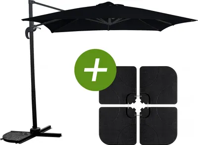 Produktbild von Ampelschirm "Soleil" - Viereckig - 2,5 x 2,5 m - Schwarz + Platten zur Beschwerung inbegriffen