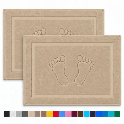 Produktbild von Komfortec Badvorleger Set 2 Teilig, Frottee Duschvorleger, Waschbar Duschmatte & Badteppich, 800 g/m² &100% Baumwolle, Saugfähig & Schnelltrocknend, 50 x 80 cm, Sand/Beige