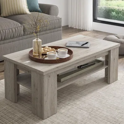 Image de Mergozzo - Table de Salon, 110x55x41h cm Chêne Gris, un Compartiment