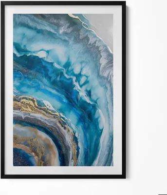 Produktbild von Blauer Marmor Abstraktion– Wandbild mit Rahmen – Gerahmtes Bild  – Wanddekoration – 70x100 cm –  Schwarz Rahmen