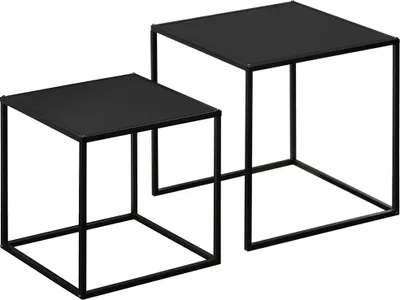 Produktbild von Couchtisch-Set 2er-Set Beistelltische modernes Design Stahlgestell bis 10 kg Schwarz 120x59x45cm für Wohnzimmer