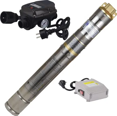Produktbild von Agora-Tec® 3 Zoll sandverträgliche , sandresistente Brunnenpumpe Tiefbrunnenpumpe Schraubenpumpe 370W-screw-5DW - Set mit Druckschalter und Trockenlaufschutz