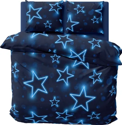 Produktbild von Bettwäsche Sets Mikrofaser Garnituren Bettbezüge modern mit Reißverschluss, Farbe:Sterne blau, Größe:3 teilig 240x220 cm