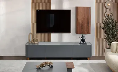 Produktbild von Designer Grauer Sideboard r Wohnzimmer TV-Ständer Lowboard