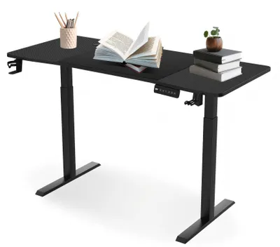 Image de Bureau électrique réglable en hauteur - 120 x 60 cm - Fibre de carbone - Noir