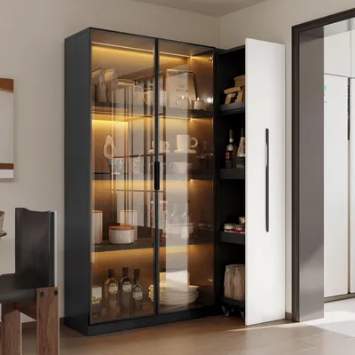 Immagine prodotto di Vetrina da 160 cm con ante in vetro e illuminazione a LED, cassetto laterale, colore bianco