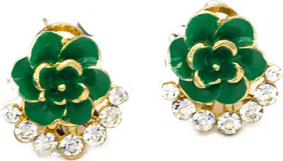 Produktbild von Frauen Pfingstrose Kamelie Blume Strass Legierung Ohrstecker Ohrringe Party Schmuck-Grün