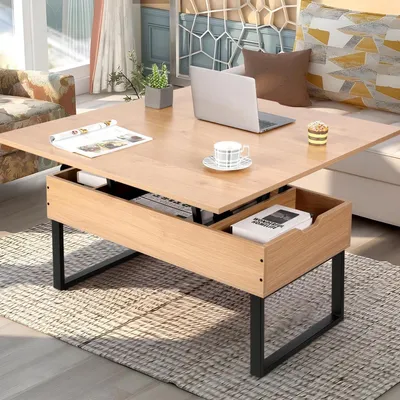 Produktbild von Couchtisch Höhenverstellbar Wohnzimmertisch Holzfarbe mit Stauraum