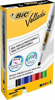 Produktbild von BIC Velleda 1791, 4 Stück(e), Schwarz, Blau, Grün, Rot, Meißel, Mehrfarbig, Kunststoff, Medium